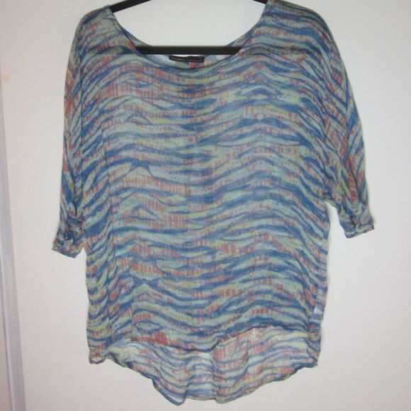 Gypsy 05 Anthropologie Womens Size S Oversized Sheer Silk Blouse Blue Wave 44" B - Picture 5 of 9